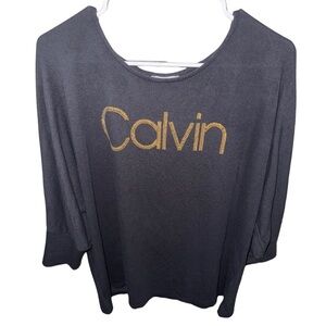 Calvin Klein long sleeve top, black gold beaded logo, XL